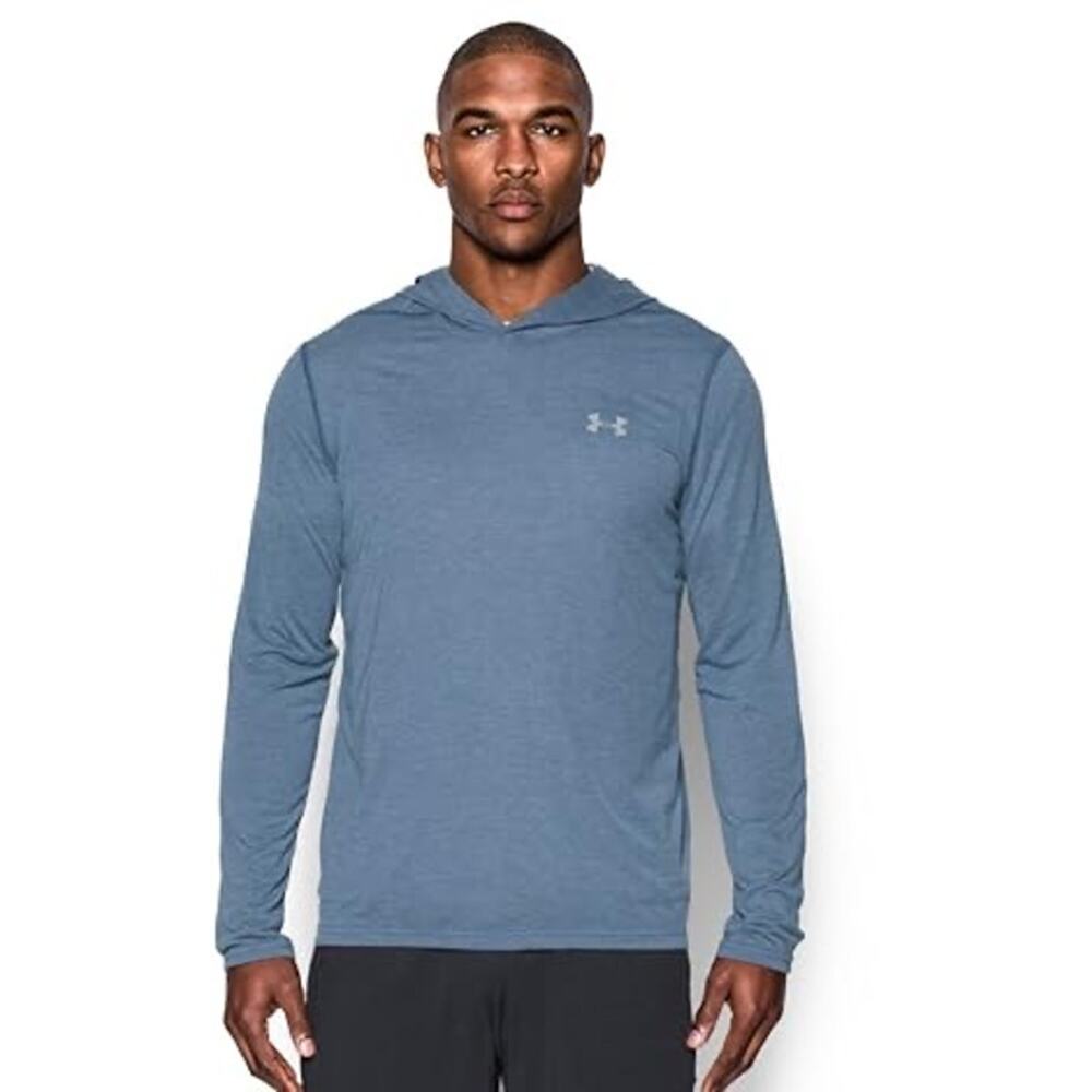 Under Armour Threadborne Heatgear Blue Long Sleeve Hooded Shirt Top Size 2XL
